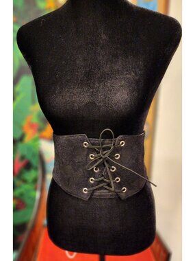 Black Lace-Up Corset Elastic Stretch Waist Belt 29 Inches Long Gothic Victorian